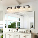 6-Light Bathroom Light Fixture Black Vanity Lights Over Mirror Modern Wall Sconce Farmhouse Vintage Bathroom Vanity Lighting with Glass Shade for Bedroom Hallway Cabinet Bathroom