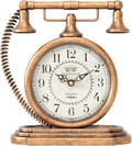 Vintage Table Clock, Desk and Shelf Decor Clock, Gold Antique Telephone Style Mantel Clocks, for Living Room, Farmhouse, Bedroom, Bedside, Gift (7.3" H x 7.3" W)