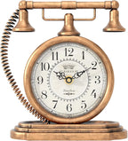 Vintage Table Clock, Desk and Shelf Decor Clock, Gold Antique Telephone Style Mantel Clocks, for Living Room, Farmhouse, Bedroom, Bedside, Gift (7.3" H x 7.3" W)