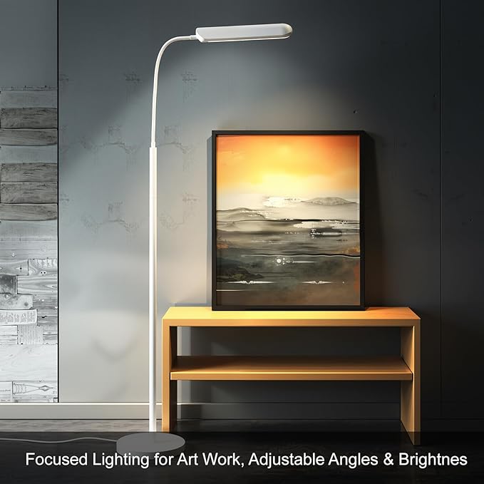 FRIDEKO HOME LED Floor Lamp with Remote, Dimmable Bright Reading Lamp for Crafts, Painting, Office & Bedroom, Adjustable Gooseneck Standing Light, 4 Color Temperatures, 1800LM, Touch Control, White