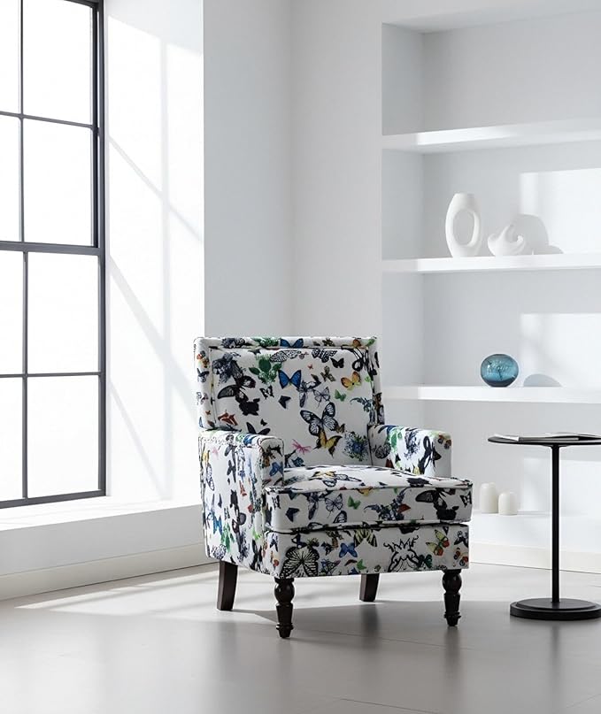 KEIKI Vintage Butterfly Accent Chair with Nailhead Trim, Upholstered Lounge Armchair with Solid Wood Legs, Comfy Chair for Living Space
