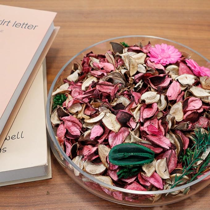 Qingbei Rina Valentines Potpourri Bags,Pink Bowl Filler,Rose Scented Spring Decorative Potpourri Dried Flowers,Home Fragrance Sachet,Vase Fillers(8.4 oz)