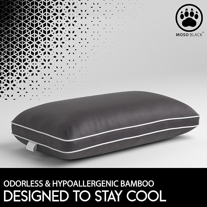 King Size Cooling Pillow - 100% Viscose Made from Bamboo Infused with Charcoal - Eco-Friendly Firm Bed Pillows for Back and Stomach Sleepers - Hypoallergenic Comfort for Spinal Alignment (Charcoal)