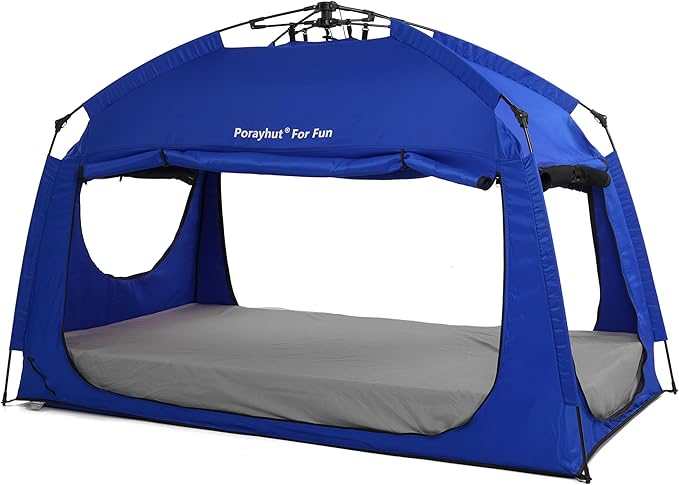 Indoor Instant Privacy Bed Tent for Sleeping,Quick Set-up Bed Canopies,Portable Bed Drapes with Large Space and 3 Doors (Blue, Twin)