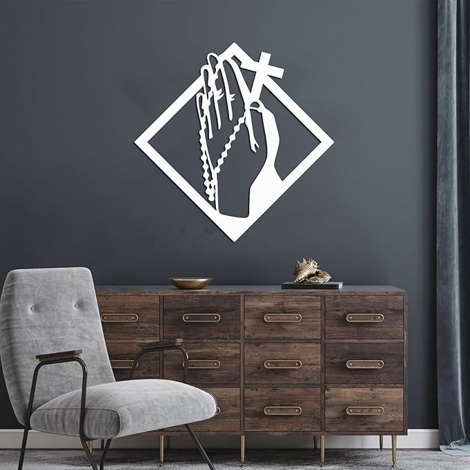 SZI Praying Hands Wall Art Metal, Metal Crosses Wall Decor, Prayer Hands Decor, Serenity Prayer Wall Art for Living Room, Bedroom (19"x19"/47x47cm, Gold)