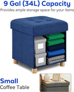 BRIAN & DANY Small Ottoman with Storage, Foot Stool Ottoman Storage Cube, Foot Rest for Couch with Legs, Blue 14.8" x 14.8" x 16"