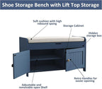 HOMEFORT 30" Shoe Bench with Lift Top Storage, Entryway Bench with Cushioned Seat, Wooden End of Bed Bench, Shoe Cabinet Bench with Hidden Storage Space, for Bedroom, Hallway, Blue