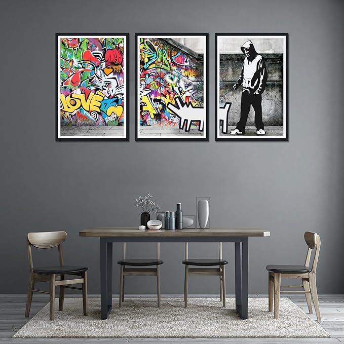 Novatique Graffiti Canvas Wall Art Pop Art Wall Decor Street Art Painting Picture Framed Graffiti Poster Artwork for Living Room Office,24" x 36" x 3pcs