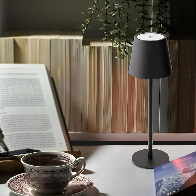 Versa LED Cordless USB-C Re-Chargeable Desk Lamp, 5200mAh Battery Operated with 3 Color Temperature 2700K-3000K-3500K and Fingertip Touch On/Off Plus Dimming with Two 5in Adj Height Stems in Black