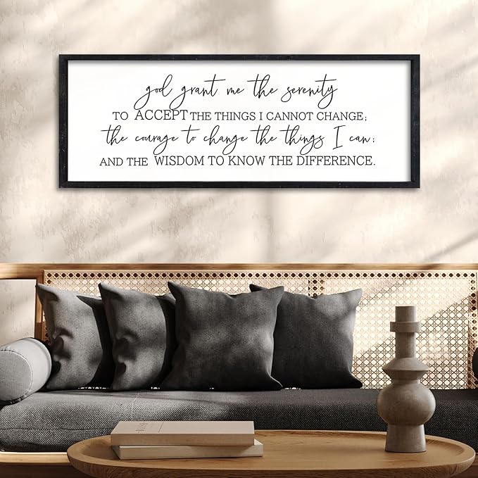 Surfapans Serenity Prayer Inspirational Religious Wall Art 32"×12" Christian God Grant Me The Serenity Courage Wisdom Positive Saying Quotes Sign Bible Verse Scripture Catholic Hanging Decor (Black)