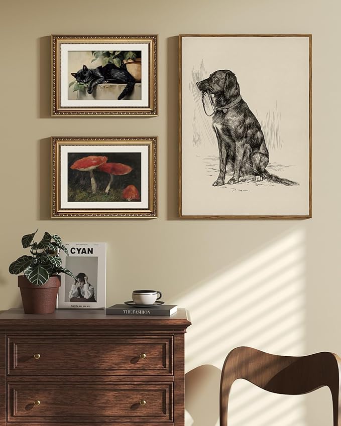 ARPEOTCY Vintage Gold Framed Wall Art Decor, 11x14 Inch Sleeping Black Cat Wall Art for Living Room Bedroom, Retro Vintage Animal Picture for Ktichen Bathroom Decor Aesthetic