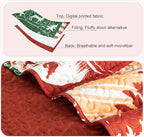 Whale Flotilla Patchwork Quilt King Size, Soft Boho Christmas Bedspreads for Bed Reversible Lightweight King Quilt Bedding Set Coverlets with 2 Pillow Shams for All Seasons, Happy Christmas