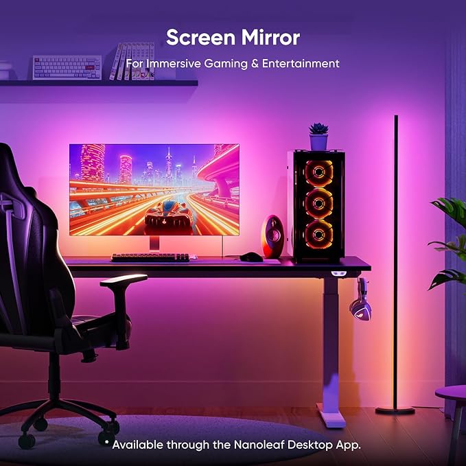 Nanoleaf Matter Smart Floor Lamp, LED Standing Lamps Work with Alexa, Music Sync Corner Lamp,16 Million Colors, 1700lm RGBTW Floor Lamp with Voice Control for Living Room, Ambient Lighting, Black