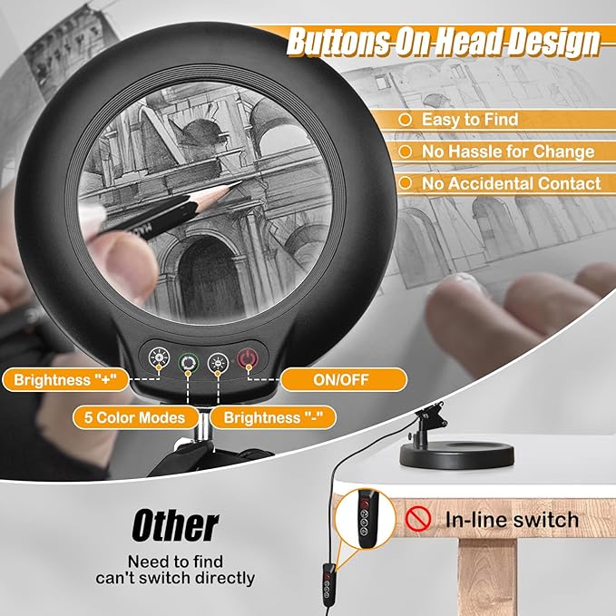 Real Glass 12X Magnifying Glass with Light and Stand (No Acrylic Lens), 2-in-1 Lighted Magnifier with Clamp, 5 Color Modes Dimmable LED Desk Lamp Hands Free for Painting Craft Sewing Hobby Close Work
