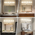 Kvhilw Bathroom Vanity Light, Brushed Nickel Bathroom Light Fixtures, 6-Light Lighting Fixtures Over Miror, Modern Wall Sconce with Flared White Fabric Shade, E26 Socket(ETL Listed)