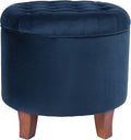 Homepop Home Decor | Upholstered Round Velvet Tufted Foot Rest Ottoman | Ottoman with Storage for Living Room & Bedroom | Decorative Home Furniture, Navy