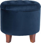Homepop Home Decor | Upholstered Round Velvet Tufted Foot Rest Ottoman | Ottoman with Storage for Living Room & Bedroom | Decorative Home Furniture, Navy