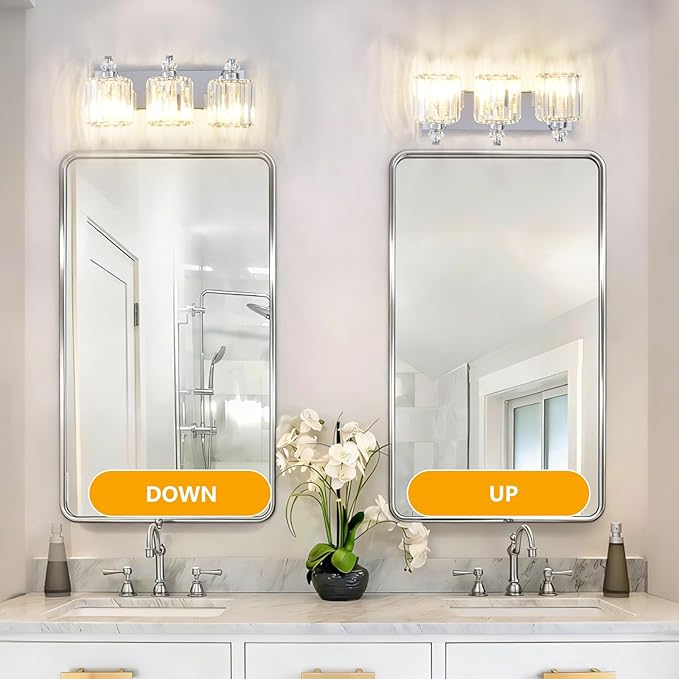 3-Light Modern Bathroom Light Fixture Chrome Vanity Lights Over Mirror Wall Sconce Lighting with K9 Crystal Shades Bathroom Wall Lamp E26 Base for Bedroom, Living Room, Hallway, Cabinet