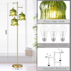 Glass Floor Lamp for Living Room,Bedroom,Mid Century Modern Standing Lamp Brass Tree 3 Light Tall Floor Lamps Vintage Retro Floor Lights Gold Green Flower Lamp Shade Farmhouse Boho Bohemian