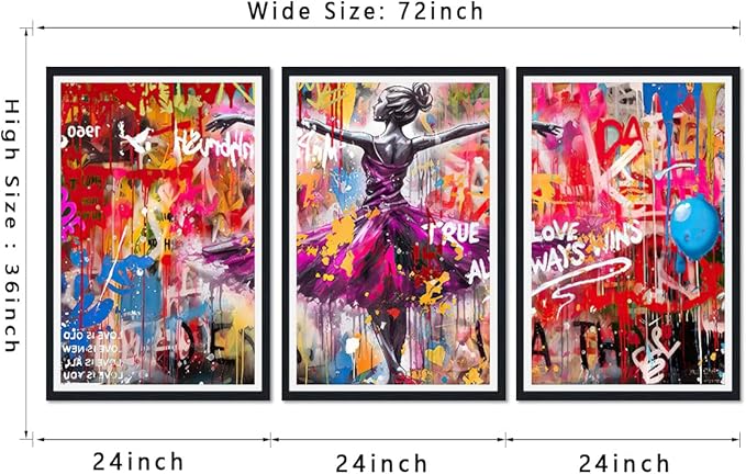 Novatique Banksy Canvas Wall Art Colorful Graffiti Wall Art Prints Pop Art Wall Decor Graffiti Poster Artwork for Living Room Bedroom,24" x 36" x 3pcs