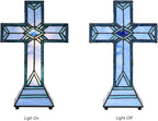 Bieye L10815 Christian Cross Tiffany Style Stained Glass Accent Table Lamp for Home Décor (Mission)