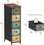 Tohomeor Narrow Storage Dresser Slim Dresser with Retro Flowers Fabric Drawers Vertical Skinny Cabinet for Small Spaces,Bathroom,Bedroom Closet Nightstand,Entryway Organizer (Retro Flower, 5 Drawers)