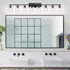 Modern 8 Light Bathroom Light Fixtures, 52 inch Vanity Lights for Bathroom with Clear Glass, Black Bathroom Light Fixture for Mirror Kitchen Living Room Hallway Cabinet Porch