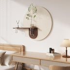 3D Textured Neutral Abstract Wall Art with Vase, Modern Minimalist Round Paintings Artwork for Walls, Boho Cream Geometric Wall Decor for Living Room, Hallway, Dining Room, Bedroom, Office, 24x31 Inch