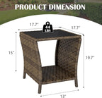 Outdoor Wicker Side Table Rattan Side Tables End Table for Patio with Glass Top Rattan Storage for Patio Garden Balcony