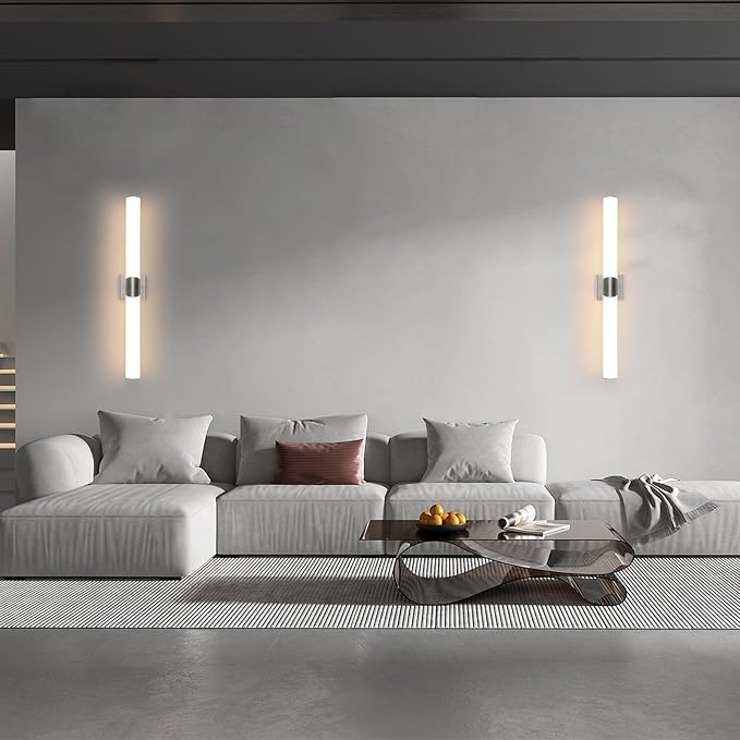 Modern Wall Sconce 30.4 Inch Brushed Nickel Bathroom Sconces Led Wall Lights with Acrylic Shade Hardwired Long Vanity Lighting Fixtures Over Mirror for Bedroom Living Room Hallway