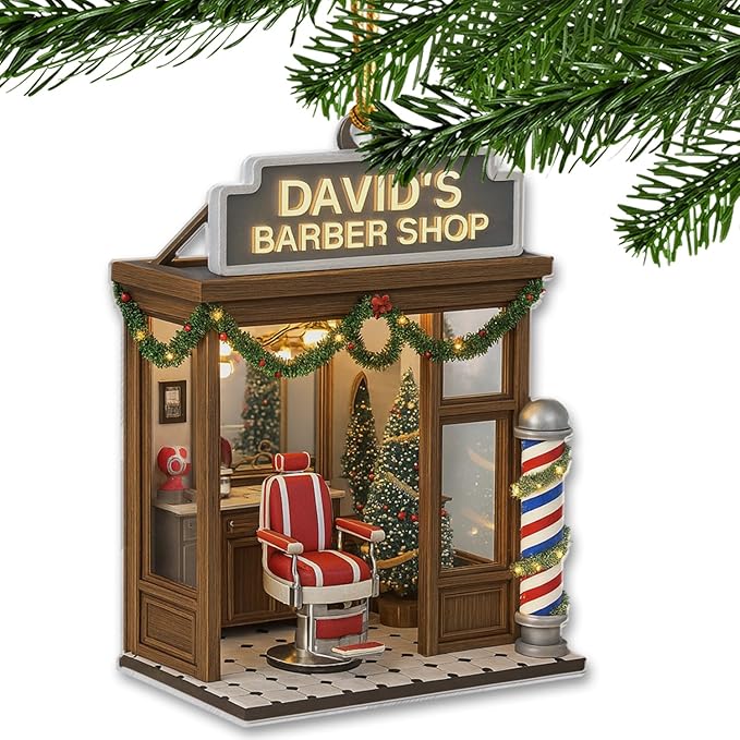 Personalized Barber Shop Christmas Ornament 2025, Flat Acrylic Custom Name Ornament, for Hairdresser, Stylist Keepsake, Hair Salon Tree Decoration