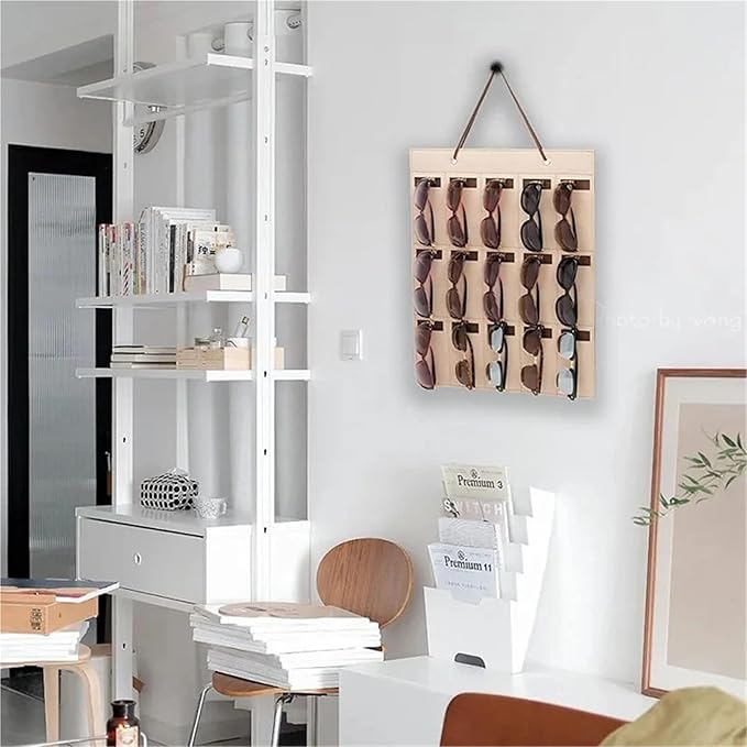 1Pc 15 Grids Glasses Organizer Storage Wall Hanging Bag Multifunctional Sunglasses Eyeglass Container Bag Foldable(Black)