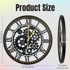 16 Inch Wall Clock, Gear Clock, Silent Non Ticking, Battery Operated Large Wall Clocks for Living Room Decor, Kitchen, Office (Vintage Industrial Steampunk)
