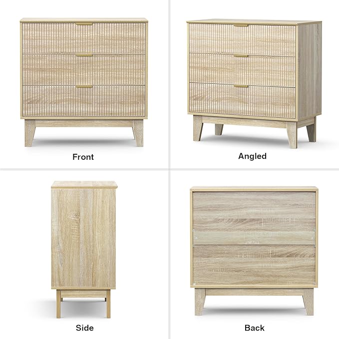 Anmytek 3 Drawer Dresser for Bedroom, Modern Closet Dressers Chest of Drawers, Wood Tall Dresser Storage Dresser Large Nightstand for Bedroom Living Room Hallway Closet, H0113