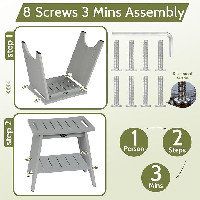 Shower Benches for Inside Shower, Shower Stool for Shaving Legs, 500lbs Shower Chair with Space-Efficient Storage Shelf, Waterproof Shower Seat for Spa Bathroom, Indoor or Outdoor 18”x17”