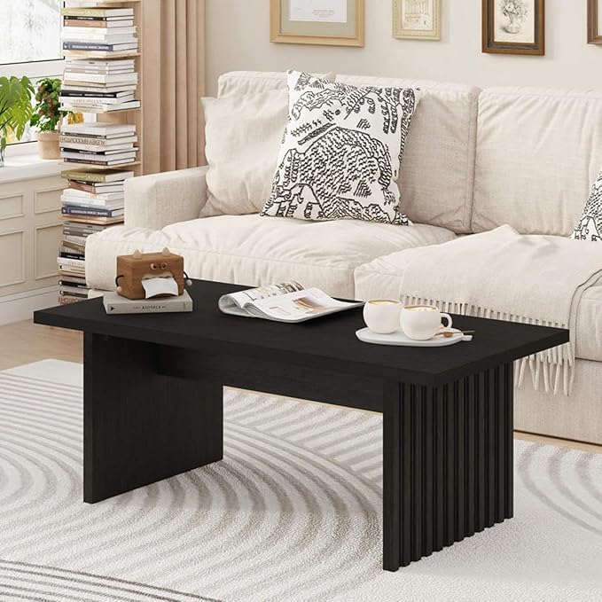 BON AUGURE Black Coffee Table, Modern Coffee Tables for Living Room, Wooden Center Table, Living Room Tables for Home, Office (Black Oak, 43Inch)