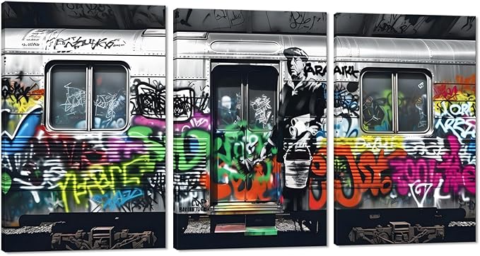 Novatique Banksy Canvas Wall Art Classic Street Wall Art Abstract Graffiti Pop Picture Art Decor Print Colorful Graffiti Poster Home Decor for Living Room Bedroom, 24”x 36”x 3Pcs