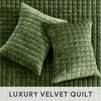 RECYCO Luxury Velvet Quilt Set Full Queen Size Bedding Sets, Ultra Soft Velvet Comforter Set, Lightweight Channel Box Stitch Oversized Bedspread Coverlet for All Season, with 2 Shams, Loden Green