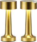 PUSU Cordless LED Gold Small Table Lamps Set of 2, Portable Rechargeable 4000mAh Battery Operated Desk Lamp, 3 Color Stepless Dimming for Kids, Restaurant, Bedside, Outdoor, Bar, Night Light, Gift