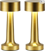 PUSU Cordless LED Gold Small Table Lamps Set of 2, Portable Rechargeable 4000mAh Battery Operated Desk Lamp, 3 Color Stepless Dimming for Kids, Restaurant, Bedside, Outdoor, Bar, Night Light, Gift