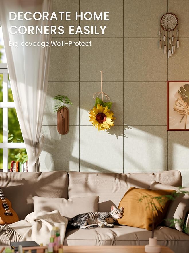 Bumusty Large Cork Board 36" x 24" Alternative - 6 Pack Felt Wall Tiles with 40 Safe Removable Adhesive Tabs, 30 Pushpins, Cork Boards for Walls Pin Board Bulletin Board Office Decor (Sage)