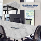 Sturdy Conference Table with Cable Management Grommets Modern Rectangle Office Meeting Table with Wood Tabletop and Metal Frame & Legs- Easy Assembly Boardroom Table (White Marble, 8 Foot)