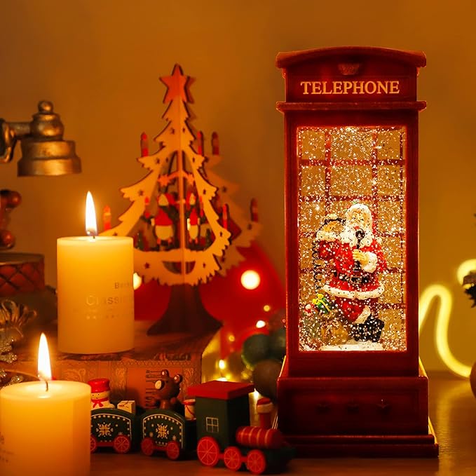 Christmas Snow Globe Lantern,Christmass Lantern with 8 Christmas Theme Music,Christma Snow Globe Gifts Water Glittering Swirling Christma Home Decoration (Old Man)