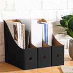 Thenshop 24 Pcs Cardboard Magazine File Holders Magazine Book Bin Box with Label Sticker Paper Organizer Storage Folder for Desk Shelves School Classroom Office Supplies(Classic,Black)