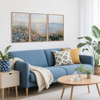 CHDITB Seaside Floral Framed Canvas Wall Art Set, Nature Inspired Ocean View Wall Decor, Sunrise Art Spiritual Wall Painting, Coastal Wildflowers Art Prints for Living Room, Office-Size 16"x24"x3