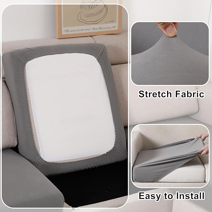 100% Waterproof Couch Cushion Covers, Chair Seat Cover, Stretch Sofa Cushion Covers, Reversible Sofa Protector Covers for Pets, Washable (Chair Cushion, Light Grey), Small
