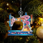 Sewing Machine Stained Glass Style Ornament, Acrylic Window Hanging Suncatcher Decoration, Colorful Vintage Sewing Machine with Floral Decor for Christmas Tree, Craft Room or Home, Gift for Women Mom