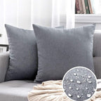 MIULEE Pack of 2 Decorative Outdoor Solid Waterproof Throw Pillow Covers Euro Sham Faux Linen Garden Farmhouse Cushion Cases for Patio Tent Balcony Couch Sofa 26x26 Inch Dark Grey