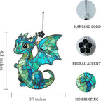 Baby Dragon Stained Glass Style Ornament, Acrylic Window Hanging Suncatcher Decoration, Cute Blue Dragon Fantasy Decor for Christmas Tree, Kids Room or Home, Gift for Women Mom Birthday Holiday
