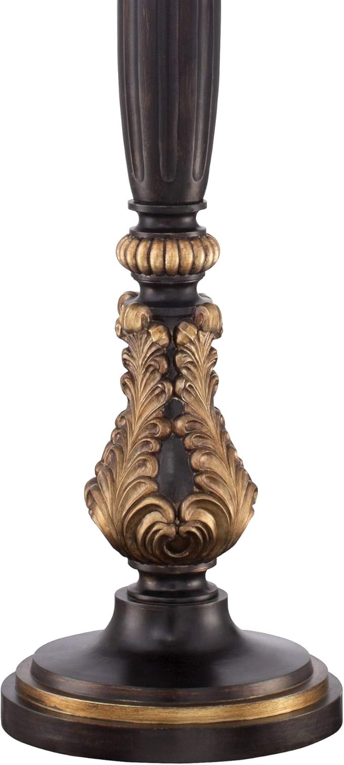 Barnes and Ivy Rita Traditional Victorian Torchiere Floor Lamp 75" Tall Carved Wood Amber Glass Shade Foot Dimmer Standing Light for Living Room Reading House Bedroom Home Office